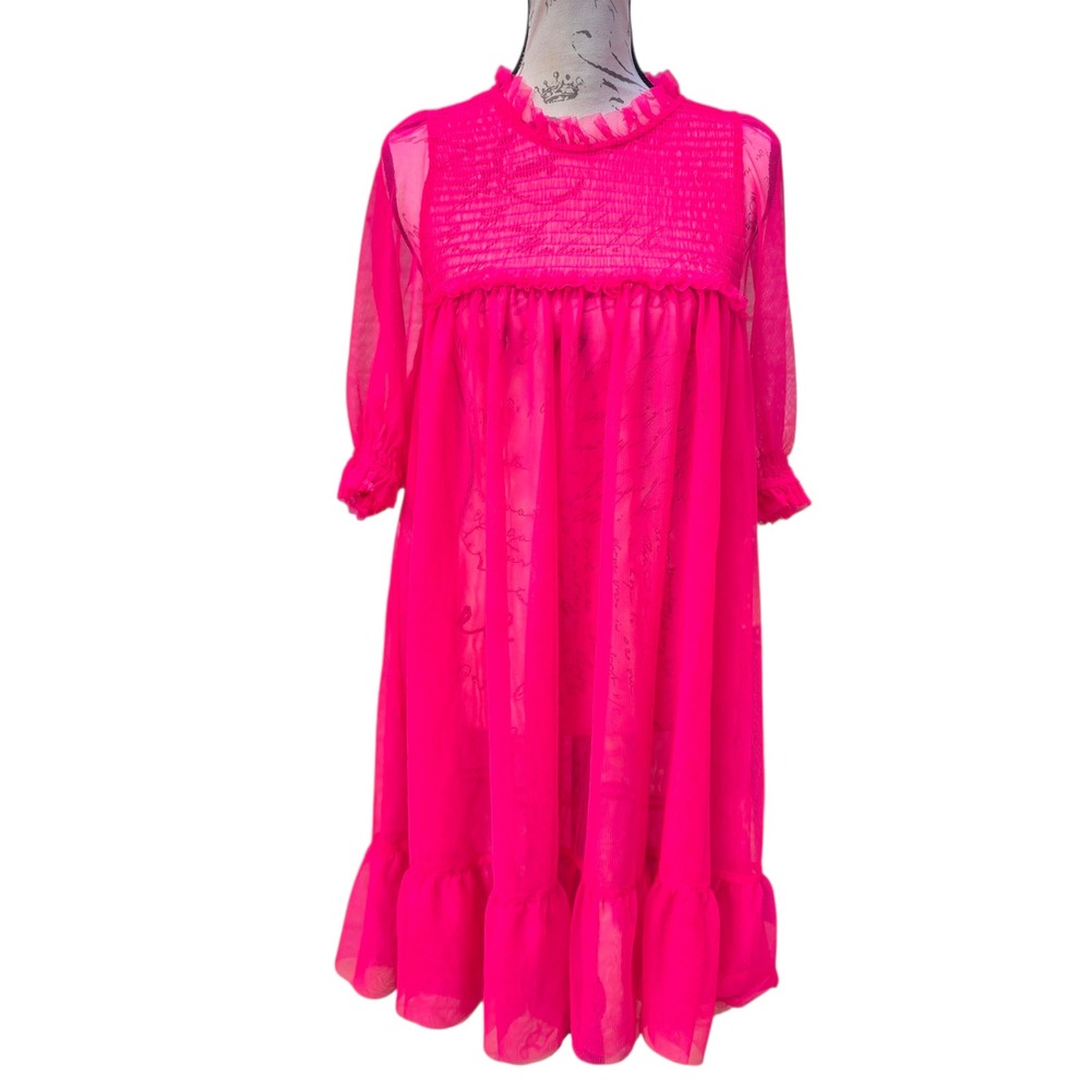 H&M Divided Dress Netflix To All The Boys Pink Ruffle Smocked Babydoll Large - Picture 2 of 10